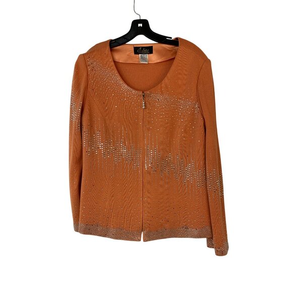 Elite Orange Cardigan Top Bling Detailing Scoop Neck Long Sleeves 14 RA10083 - Picture 2 of 11
